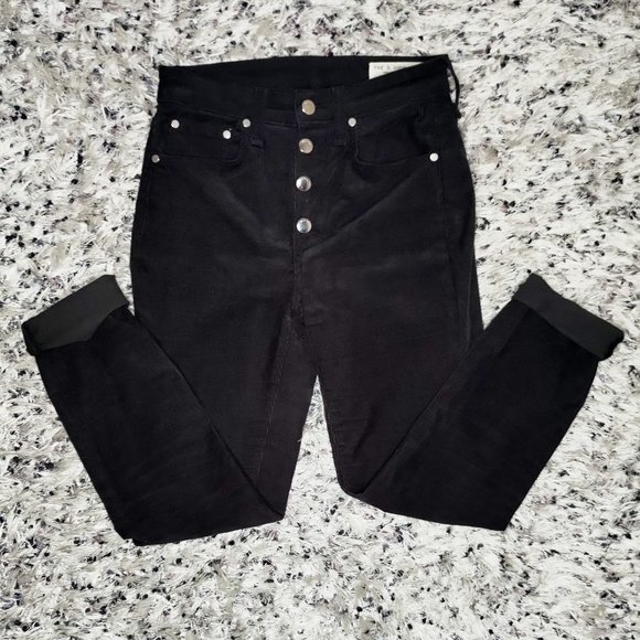 Rag and Bone Black Corduroy High Rise Button-Up Pants - Picture 1 of 8